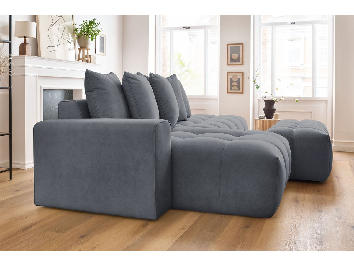 Canapé d'angle fixe MONT-BLANC velours avec pouf