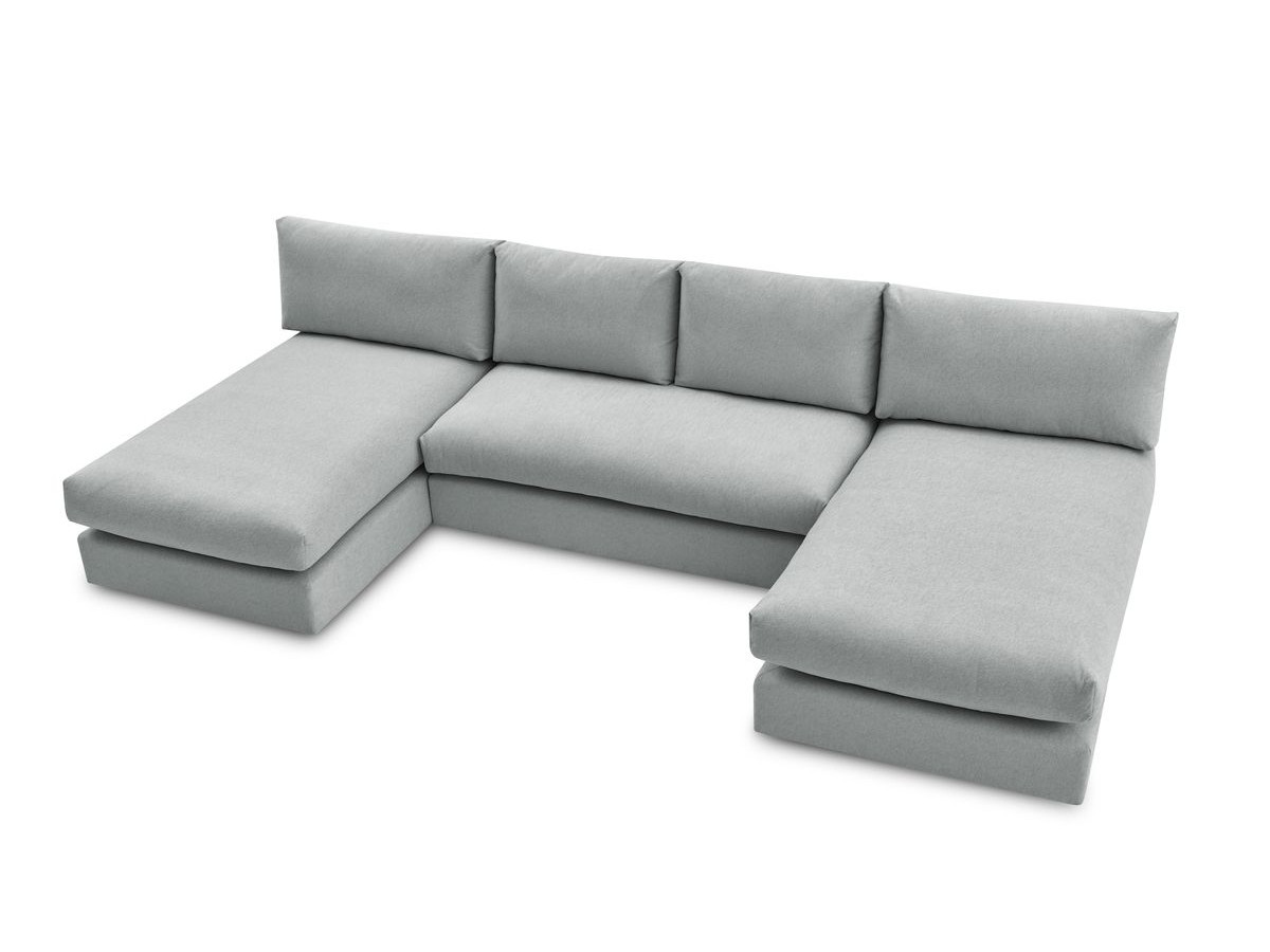 Canapé panoramique fixe modulable PARIS tissu avec 1 chauffeuse 2 places, 2 méridiennes