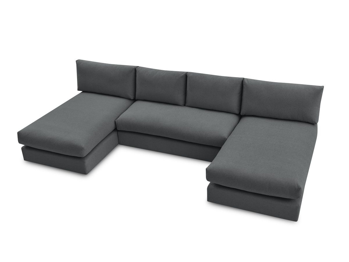 Canapé panoramique fixe modulable PARIS tissu avec 1 chauffeuse 2 places, 2 méridiennes