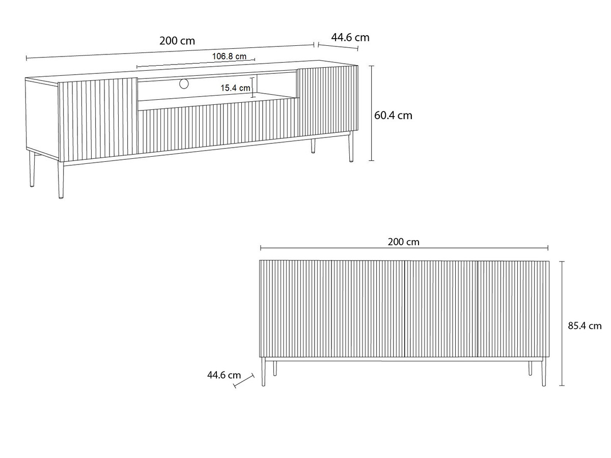 KASHA set met 200 cm tv-meubel met nis + 200 cm 4-deurs dressoir met zwarte poten