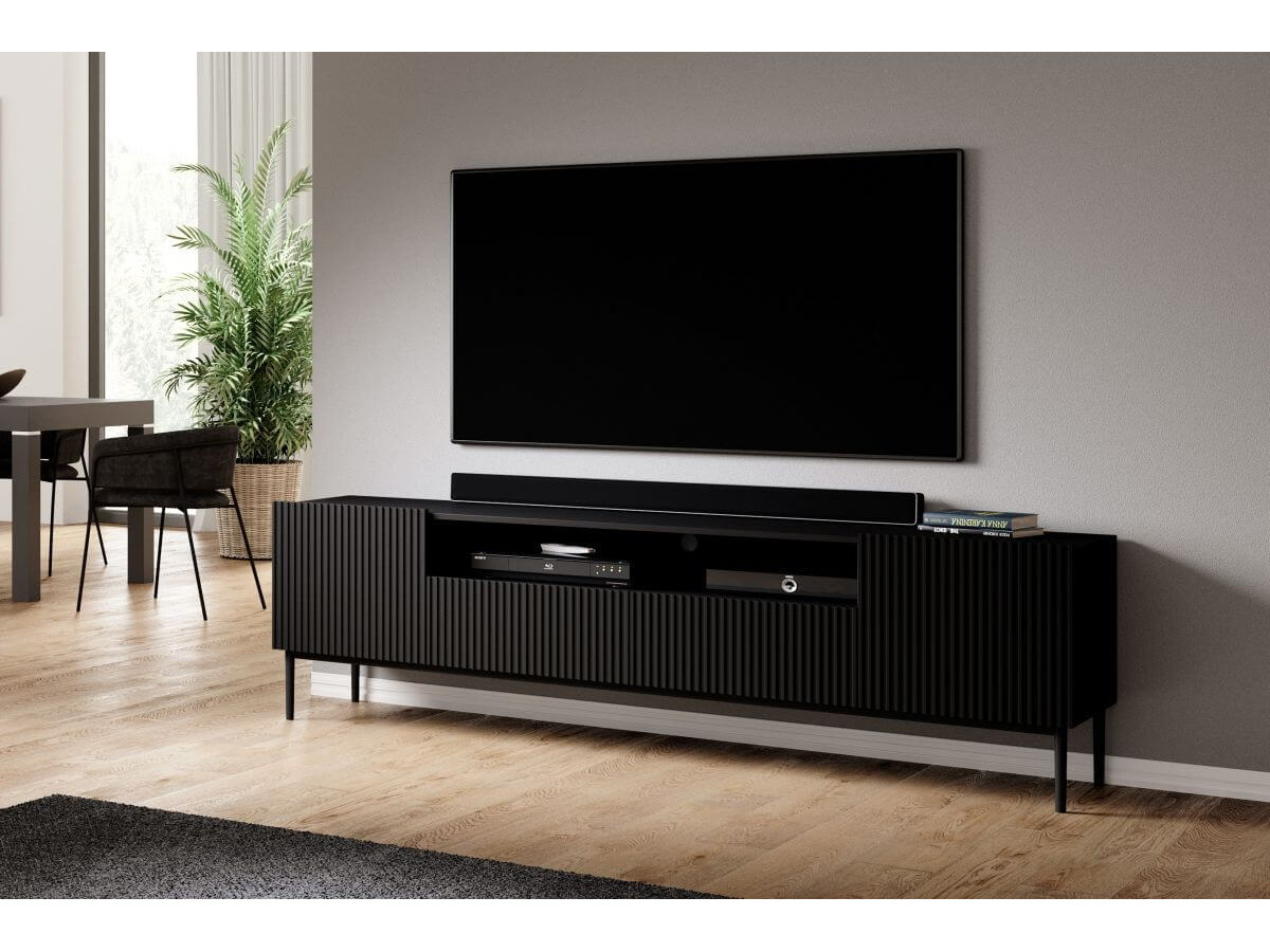 KASHA set met 200 cm tv-meubel met nis + 200 cm 4-deurs dressoir met zwarte poten
