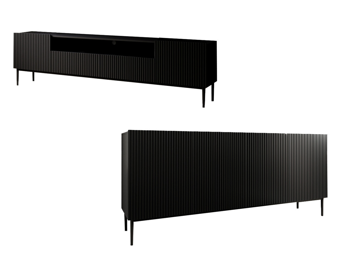 KASHA set met 200 cm tv-meubel met nis + 200 cm 4-deurs dressoir met zwarte poten