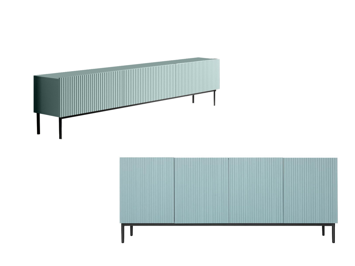 KASHA set met 200 cm tv-meubel + 200 cm 4-deurs dressoir met zwarte poten