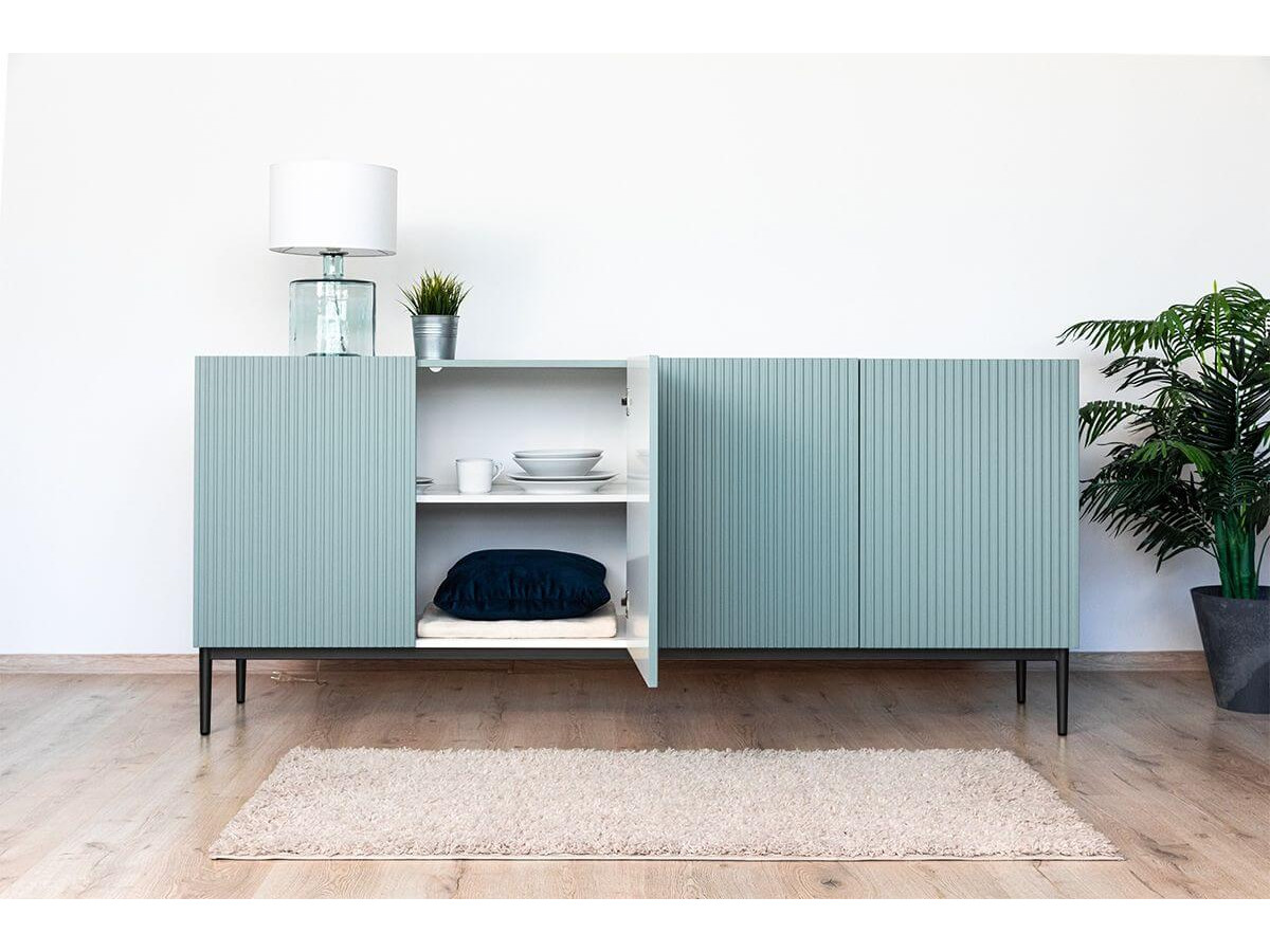 KASHA set met 200 cm tv-meubel + 200 cm 4-deurs dressoir met zwarte poten