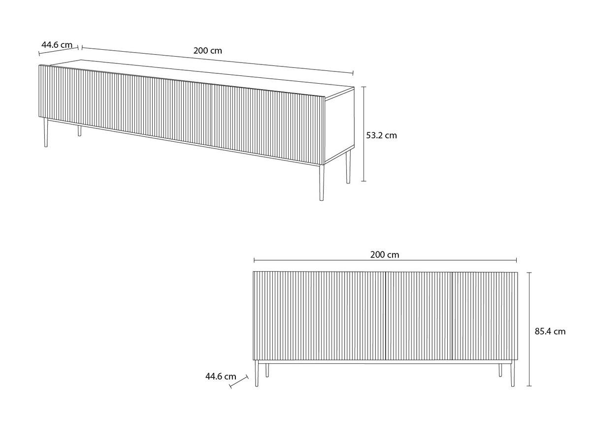 KASHA set met 200 cm tv-meubel + 200 cm 4-deurs dressoir met zwarte poten