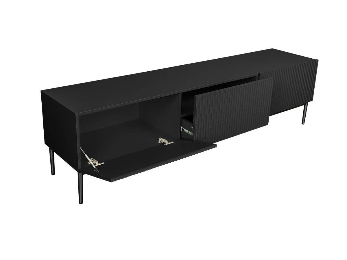 KASHA set met 200 cm tv-meubel + 200 cm 4-deurs dressoir + 100 cm 2-deurs hoog dressoir met zwarte poten