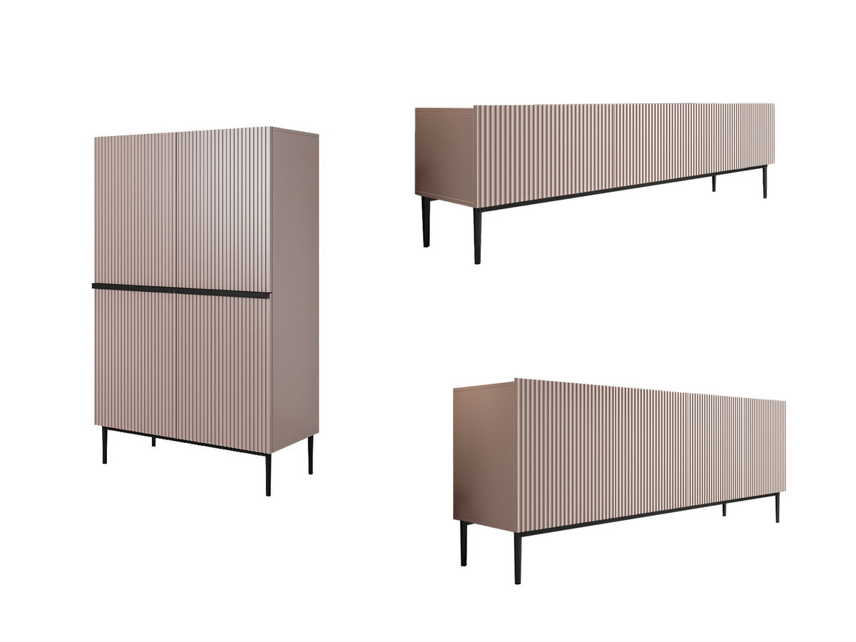 Ensemble KASHA avec Meuble TV 200 cm + Buffet 4 portes 200 cm + Buffet haut 2 portes 100 cm pieds noirs
