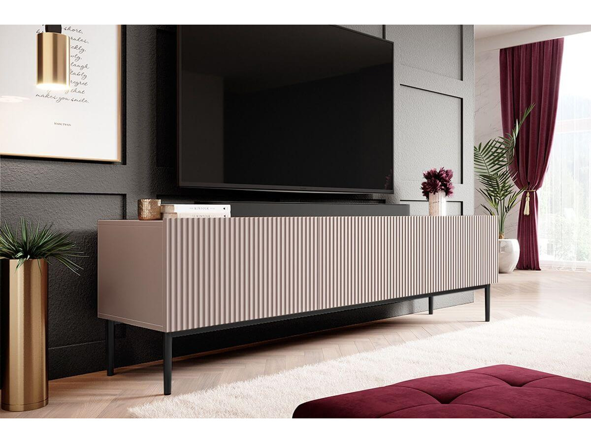 Ensemble KASHA avec Meuble TV 200 cm + Buffet 4 portes 200 cm + Buffet haut 2 portes 100 cm pieds noirs
