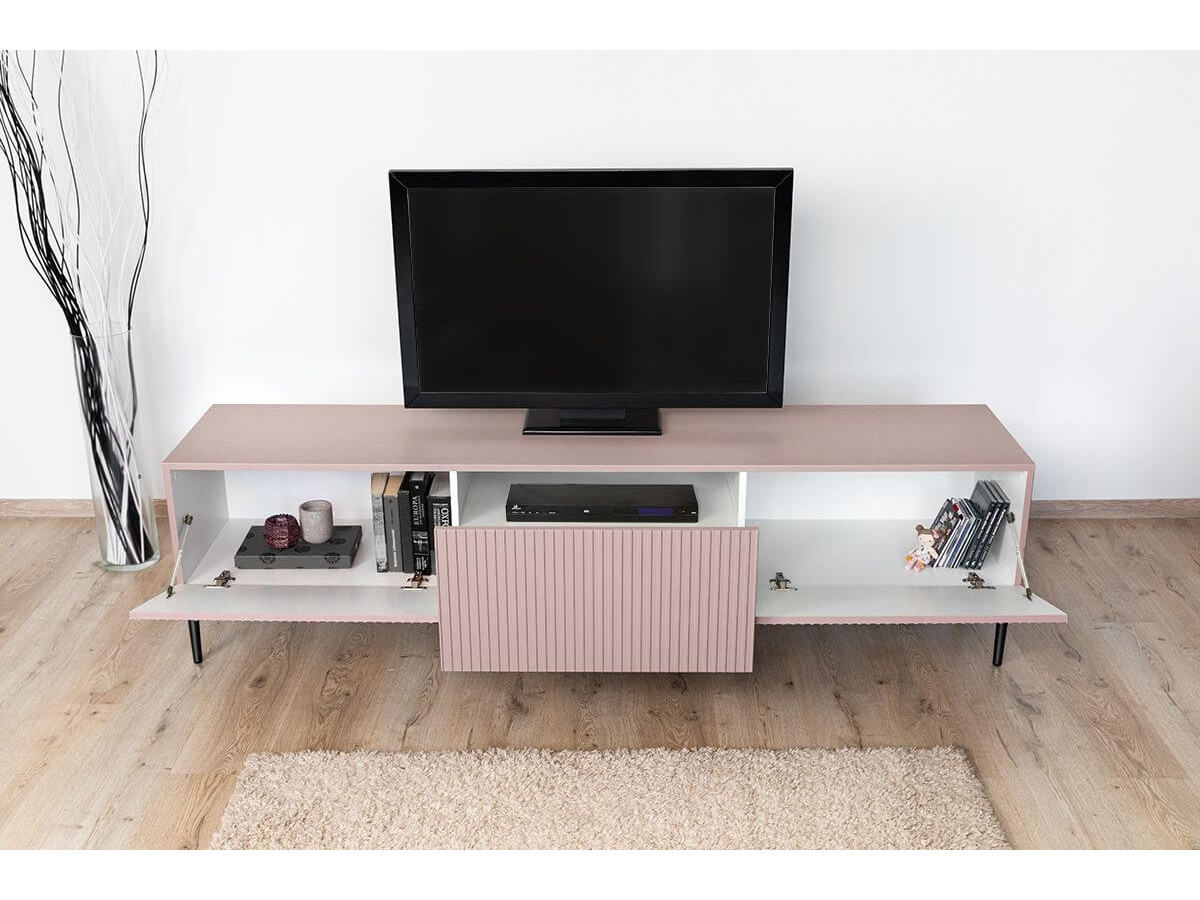 Ensemble KASHA avec Meuble TV 200 cm + Buffet 4 portes 200 cm + Buffet haut 2 portes 100 cm pieds noirs