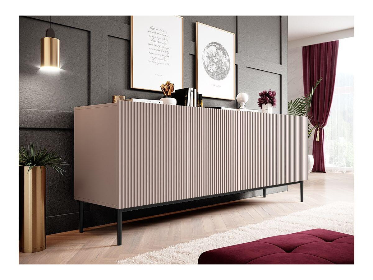 Ensemble KASHA avec Meuble TV 200 cm + Buffet 4 portes 200 cm + Buffet haut 2 portes 100 cm pieds noirs
