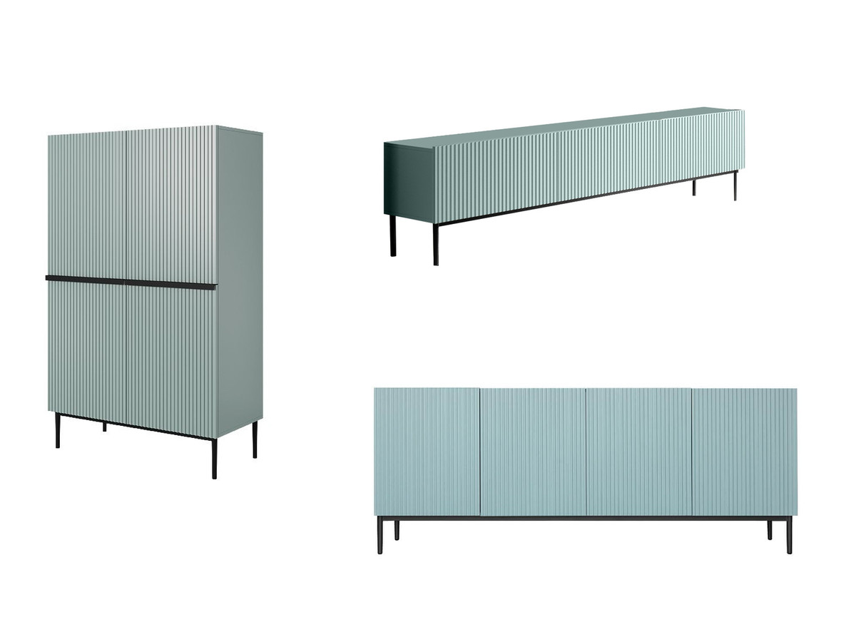 Ensemble KASHA avec Meuble TV 200 cm + Buffet 4 portes 200 cm + Buffet haut 2 portes 100 cm pieds noirs