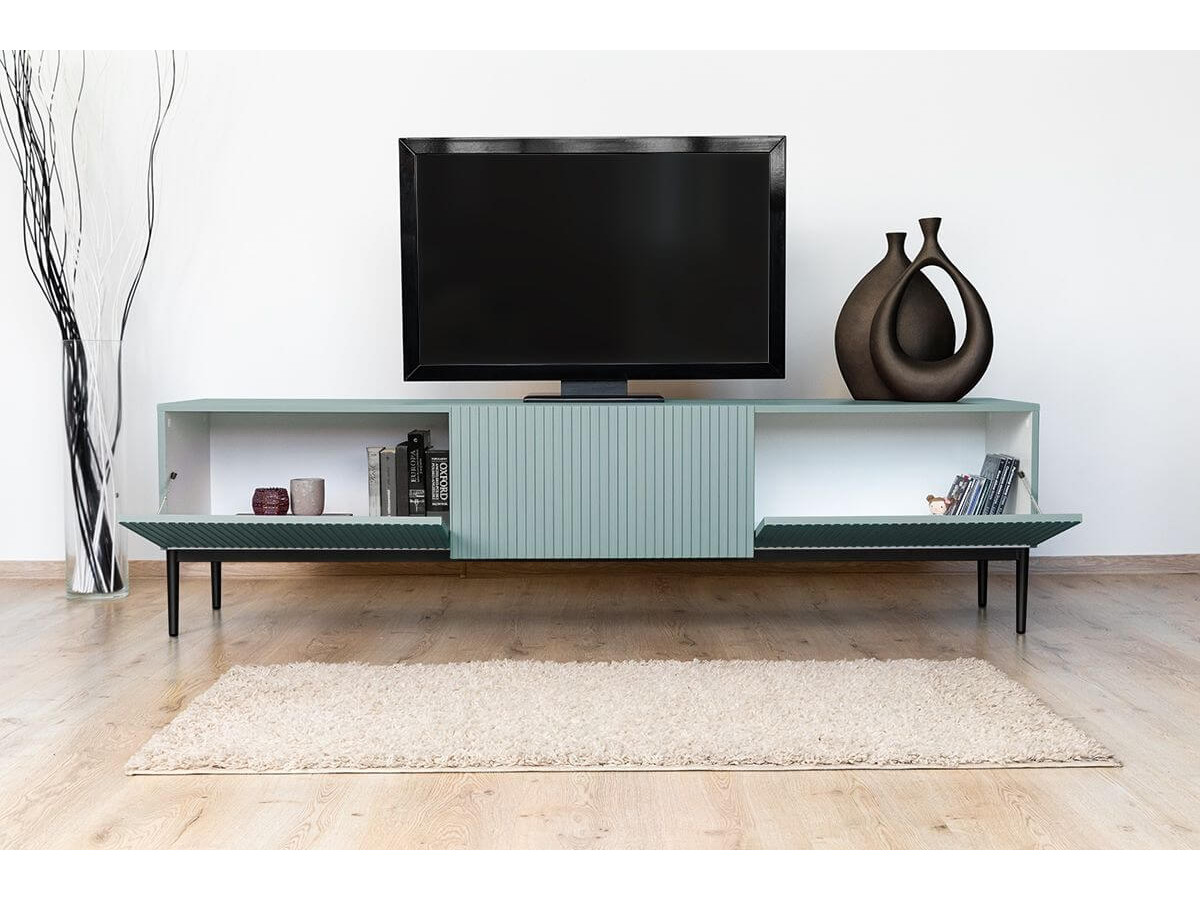 Ensemble KASHA avec Meuble TV 200 cm + Buffet 4 portes 200 cm + Buffet haut 2 portes 100 cm pieds noirs