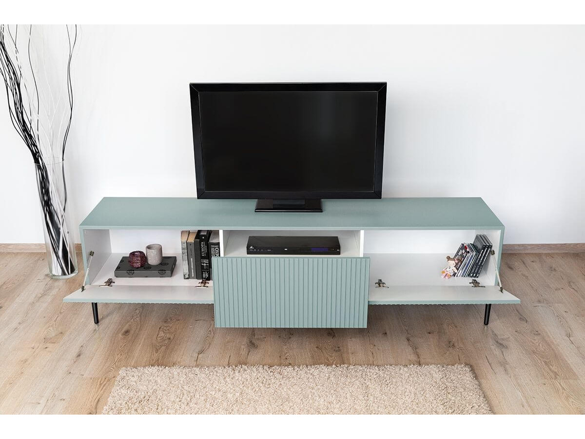 Ensemble KASHA avec Meuble TV 200 cm + Buffet 4 portes 200 cm + Buffet haut 2 portes 100 cm pieds noirs