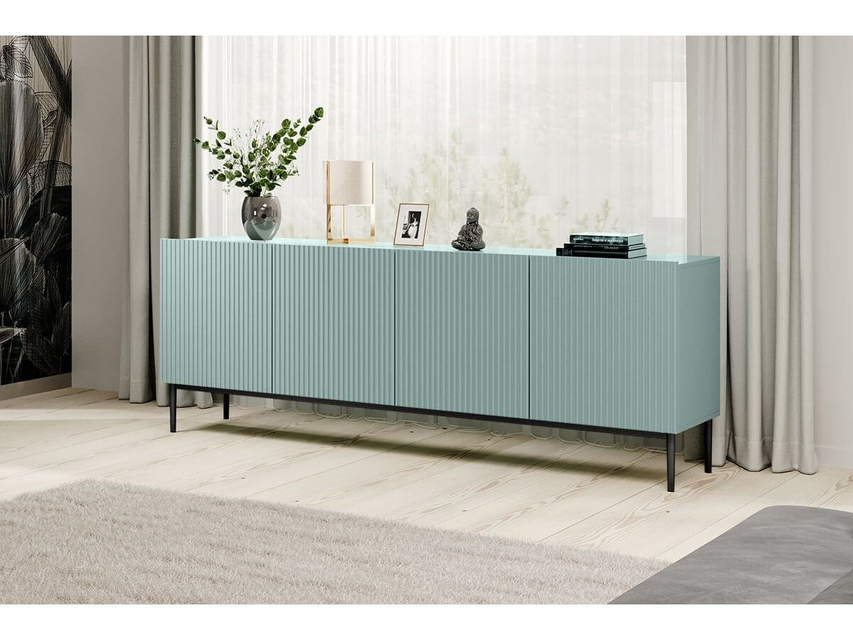 Ensemble KASHA avec Meuble TV 200 cm + Buffet 4 portes 200 cm + Buffet haut 2 portes 100 cm pieds noirs
