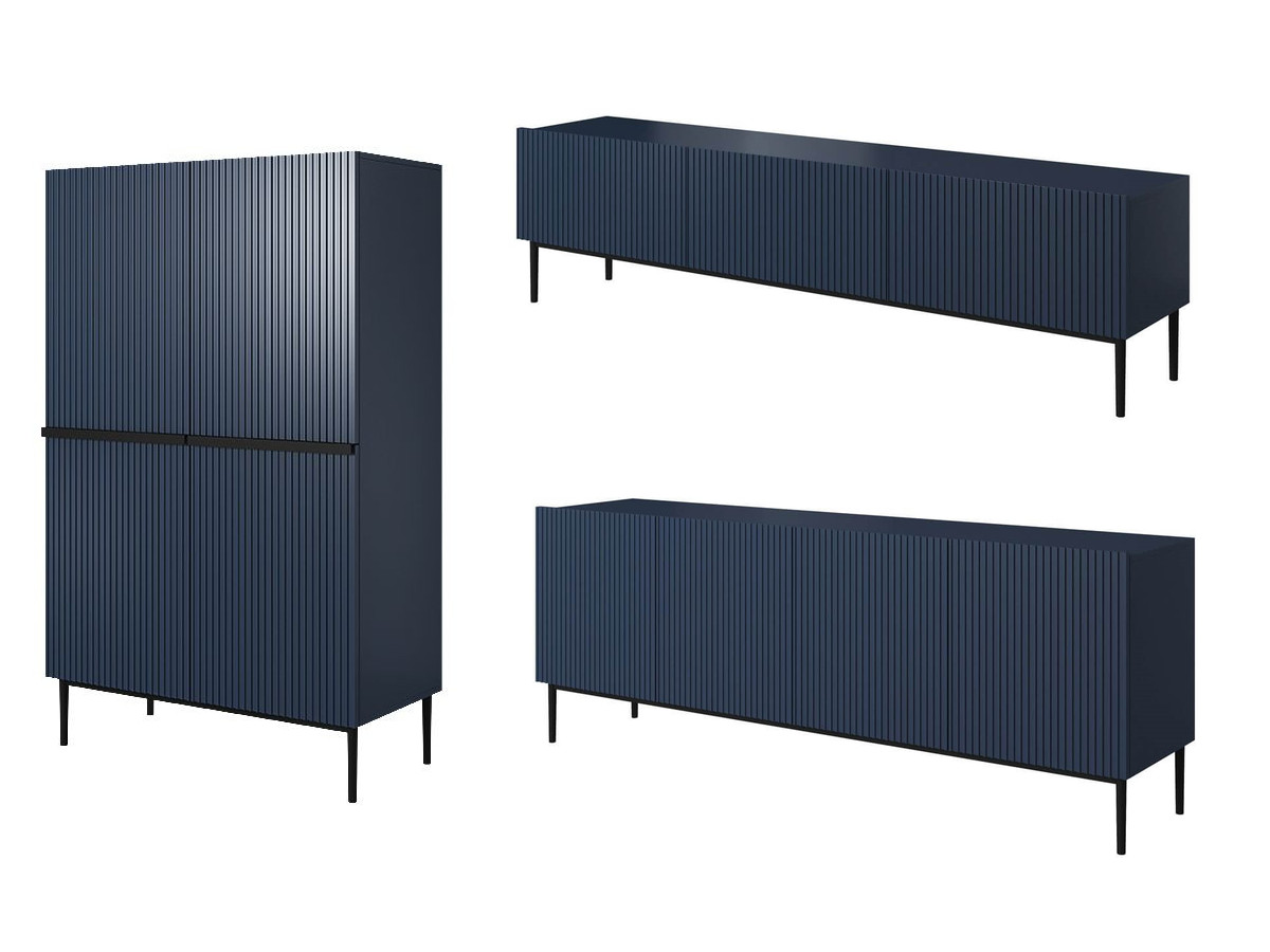 Ensemble KASHA avec Meuble TV 200 cm + Buffet 4 portes 200 cm + Buffet haut 2 portes 100 cm pieds noirs
