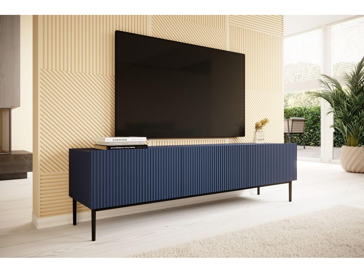 Ensemble KASHA avec Meuble TV 200 cm + Buffet 4 portes 200 cm + Buffet haut 2 portes 100 cm pieds noirs