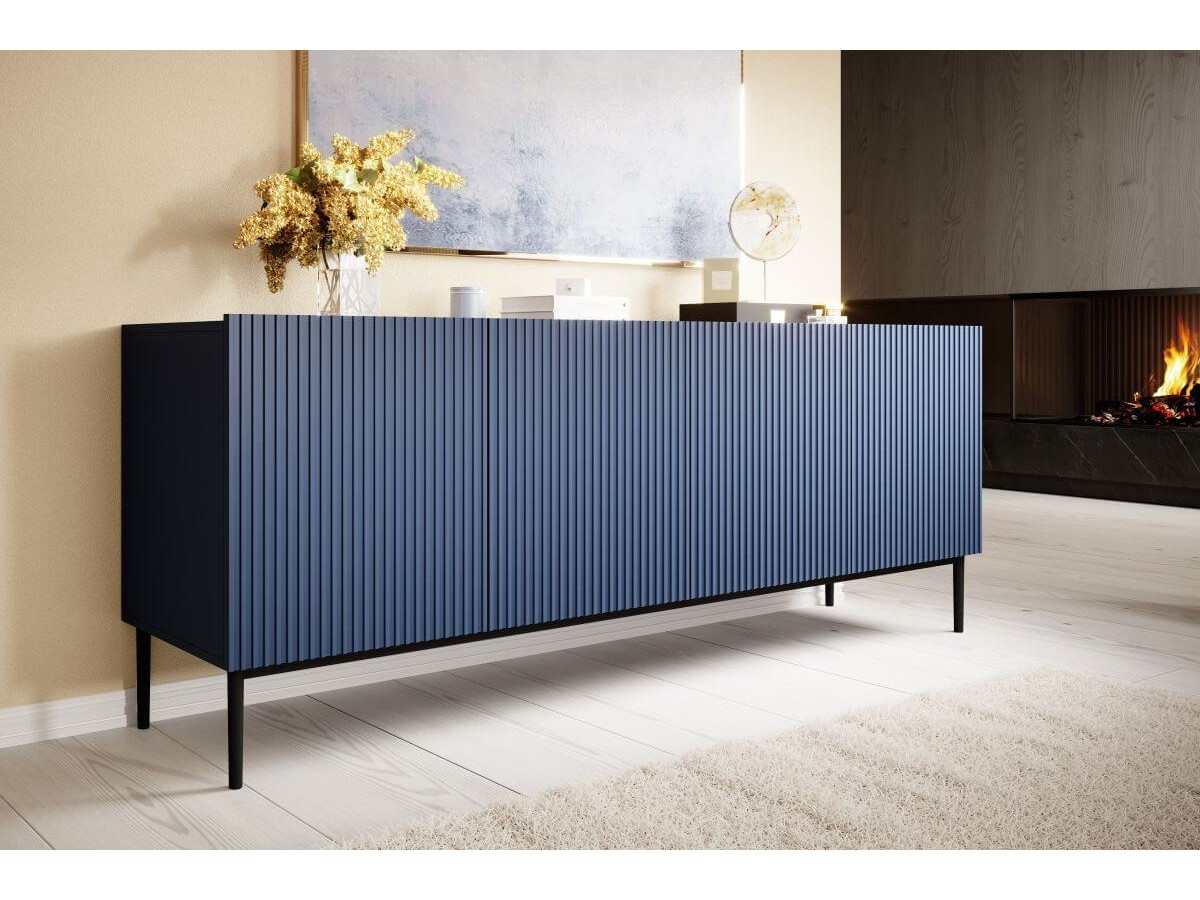 Ensemble KASHA avec Meuble TV 200 cm + Buffet 4 portes 200 cm + Buffet haut 2 portes 100 cm pieds noirs