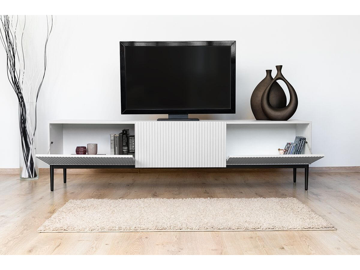 Ensemble KASHA avec Meuble TV 200 cm + Buffet 4 portes 200 cm + Buffet haut 2 portes 100 cm pieds noirs