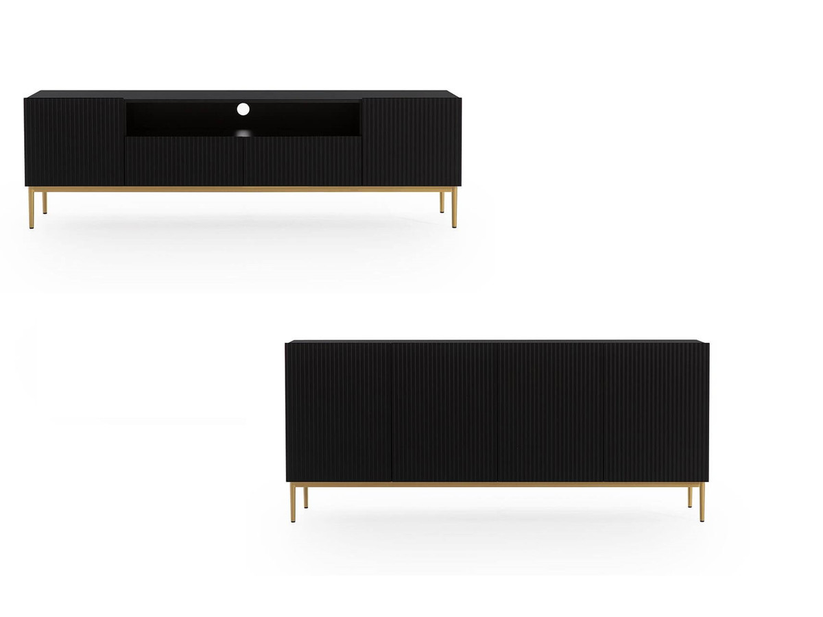 KASHA set met 200 cm tv-meubel met nis + 200 cm 4-deurs dressoir met gouden poten