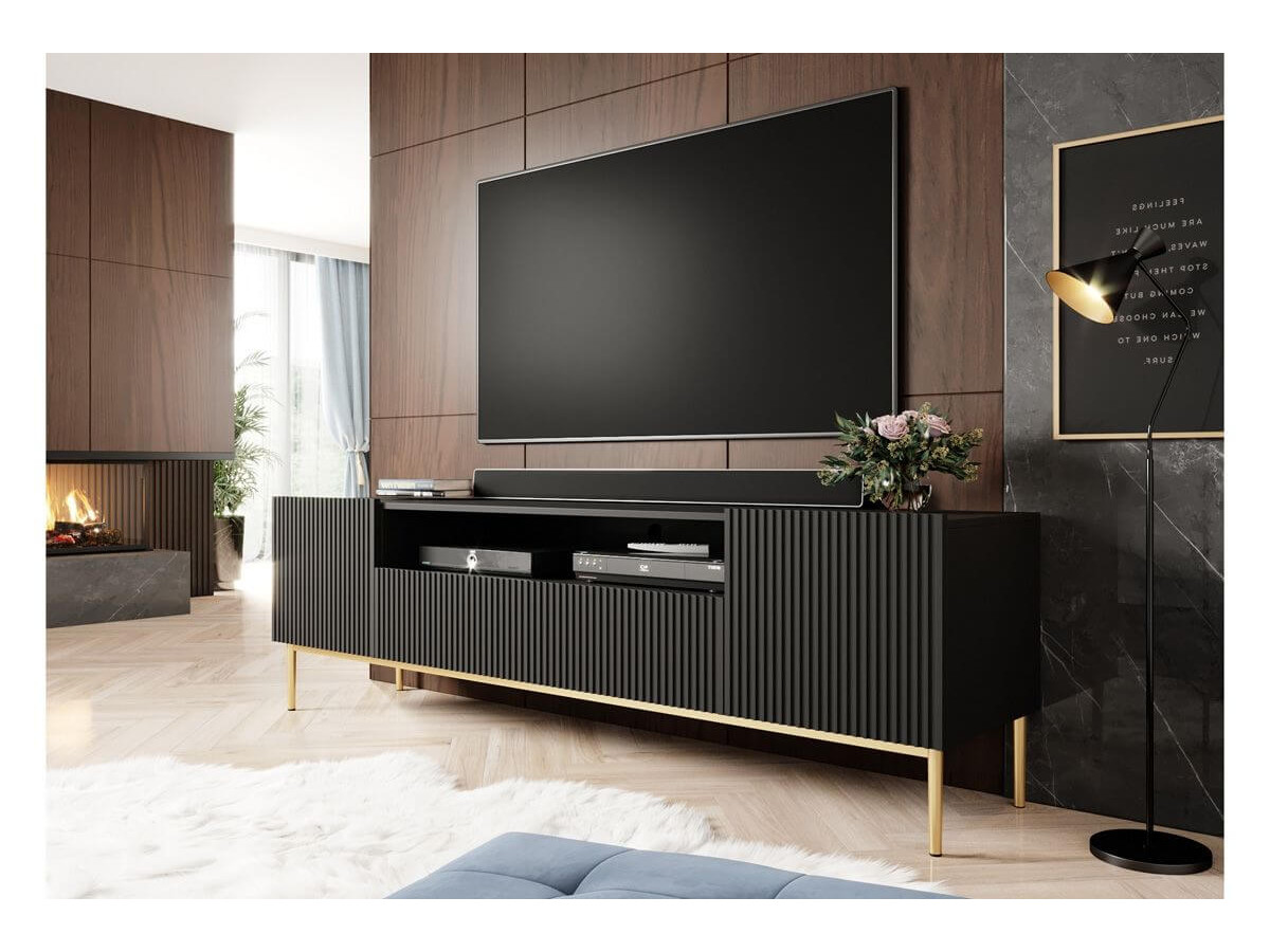 KASHA set met 200 cm tv-meubel met nis + 200 cm 4-deurs dressoir met gouden poten