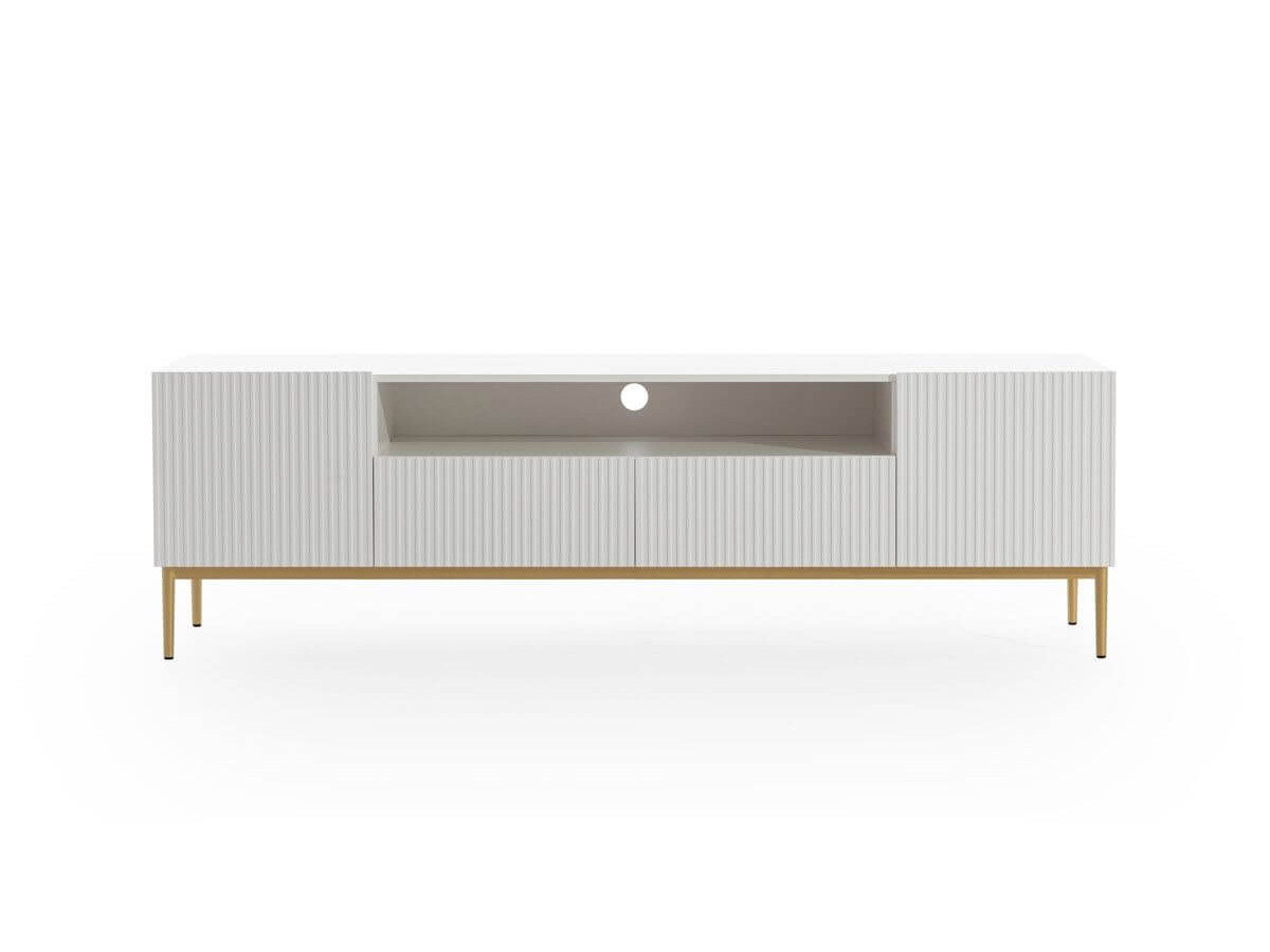 Ensemble KASHA avec Meuble TV 200 cm avec niche + Buffet 4 portes 200 cm pieds or blanc — vue 6