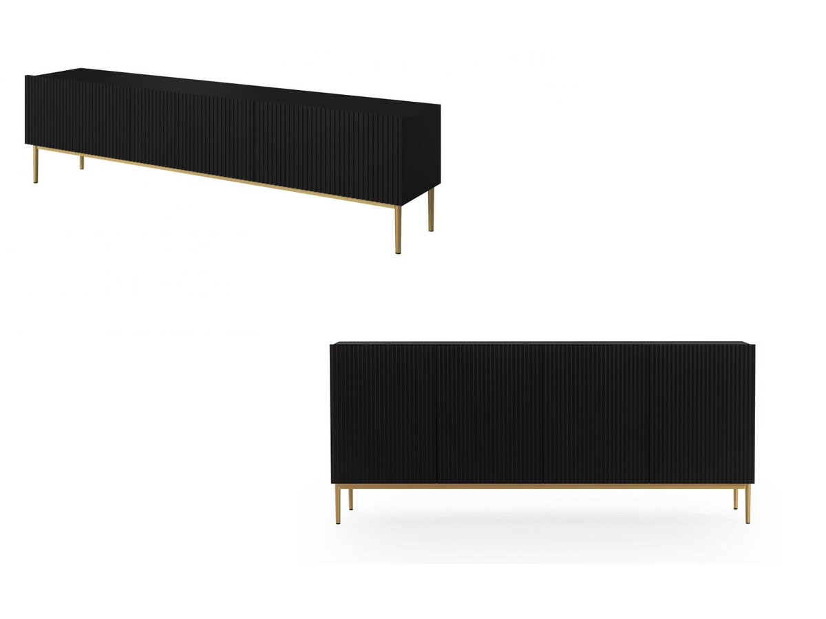 KASHA set met 200 cm tv-meubel + 200 cm 4-deurs dressoir met gouden poten