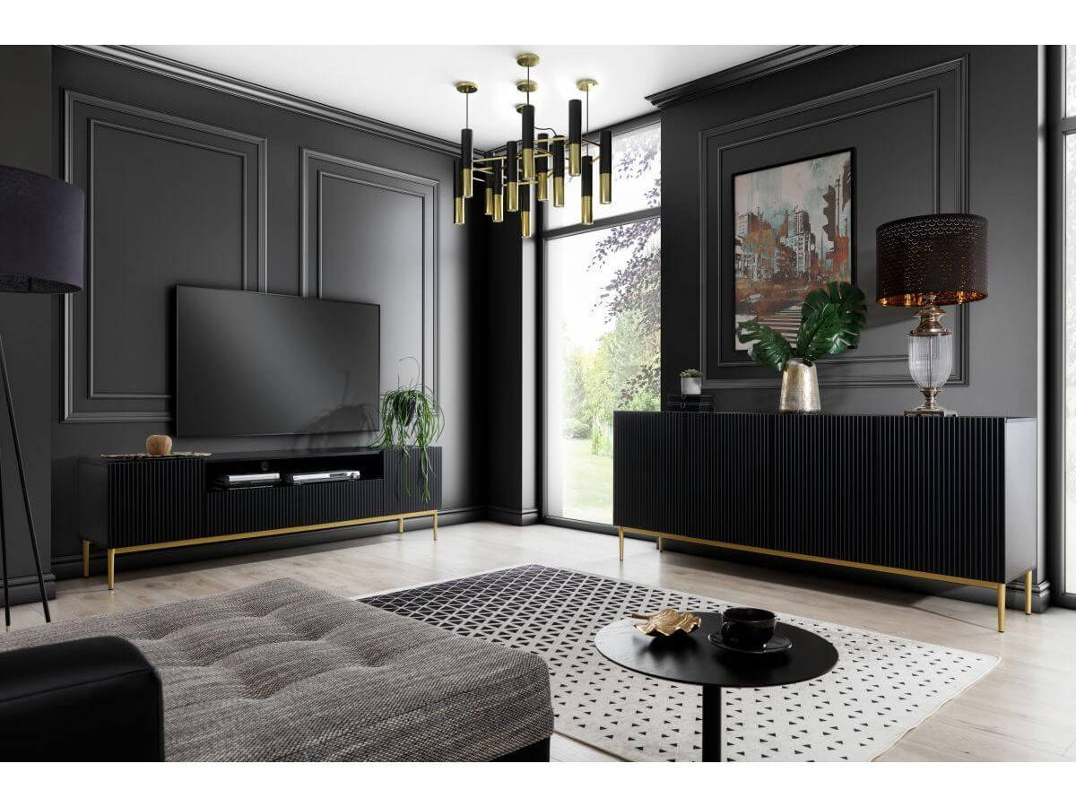 KASHA set met 200 cm tv-meubel + 200 cm 4-deurs dressoir met gouden poten