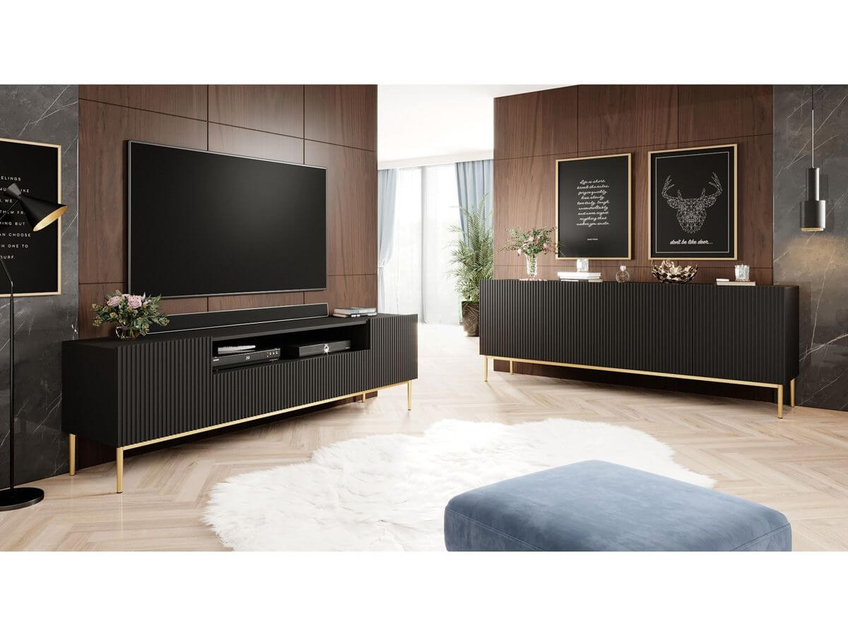 KASHA set met 200 cm tv-meubel + 200 cm 4-deurs dressoir met gouden poten