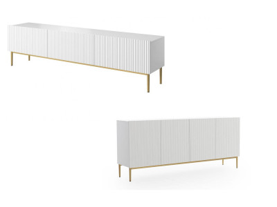 Ensemble KASHA avec Meuble TV 200 cm + Buffet 4 portes 200 cm pieds or
