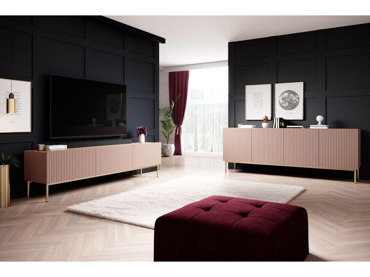 KASHA set met 200 cm tv-meubel + 200 cm 4-deurs dressoir met gouden poten