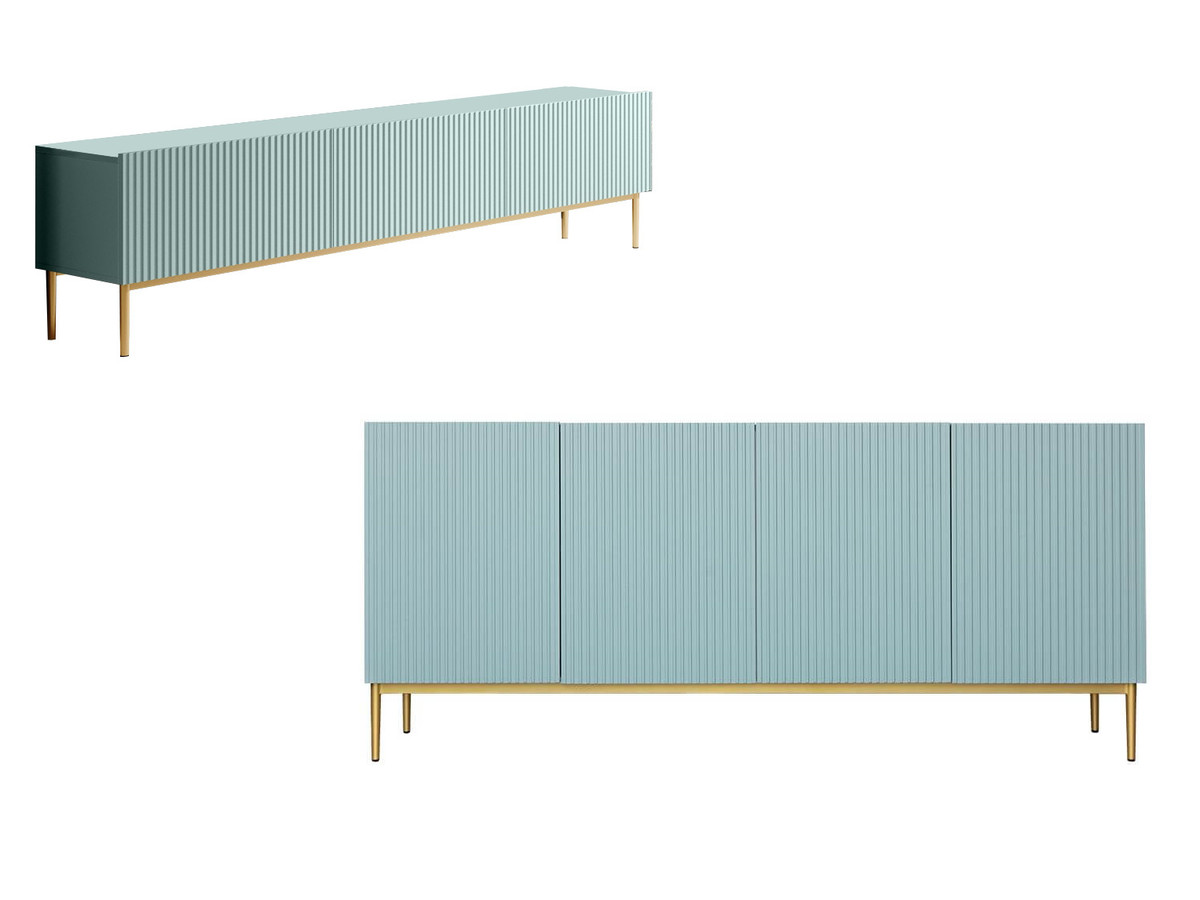KASHA set met 200 cm tv-meubel + 200 cm 4-deurs dressoir met gouden poten