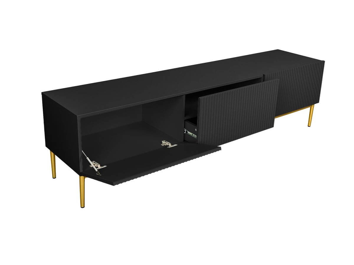 Ensemble KASHA avec Meuble TV 200 cm + Buffet 4 portes 200 cm + Buffet haut 2 portes 100 cm pieds or