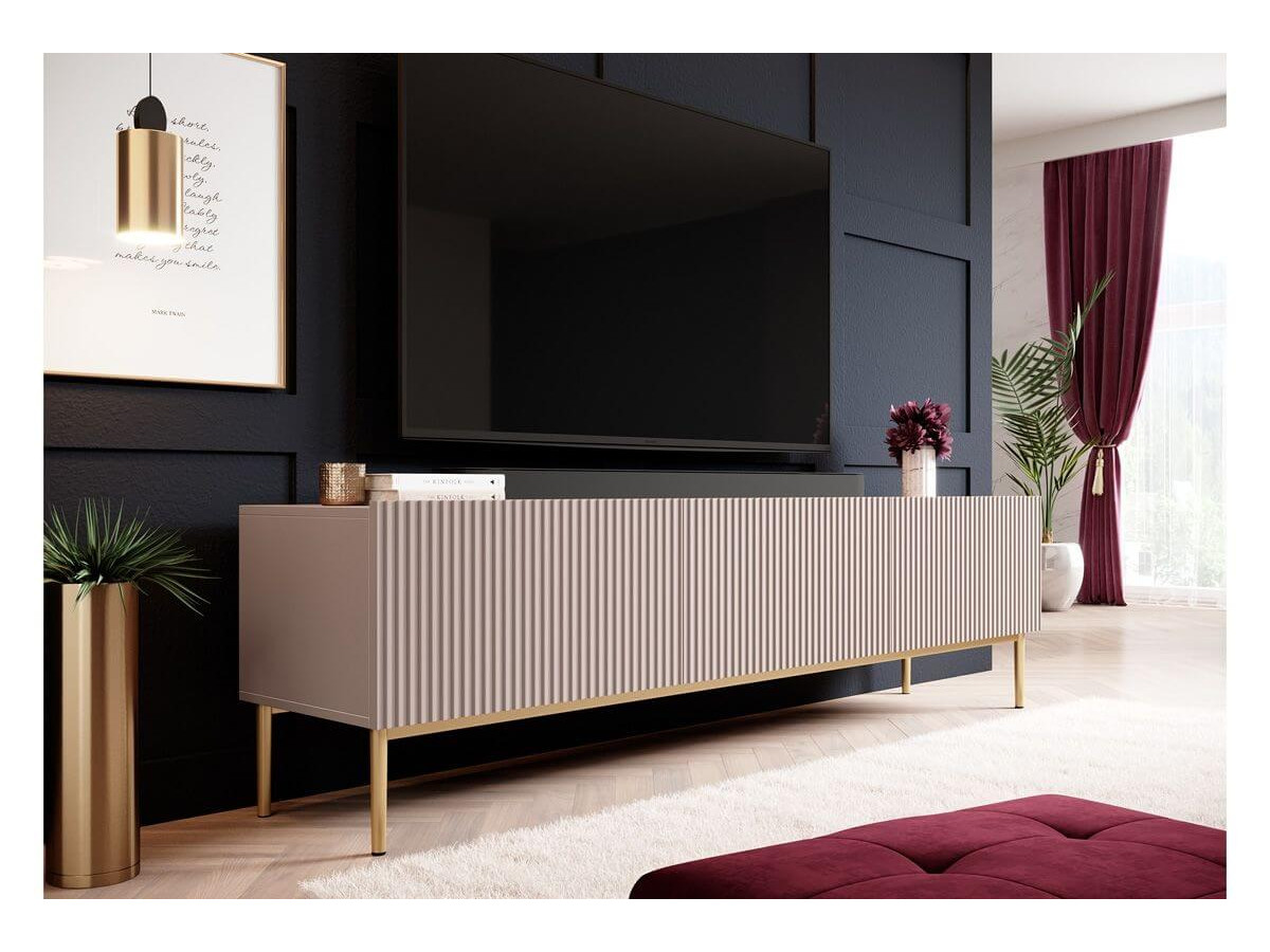 KASHA set met 200 cm tv-meubel + 200 cm 4-deurs dressoir + 100 cm 2-deurs hoog dressoir met gouden poten