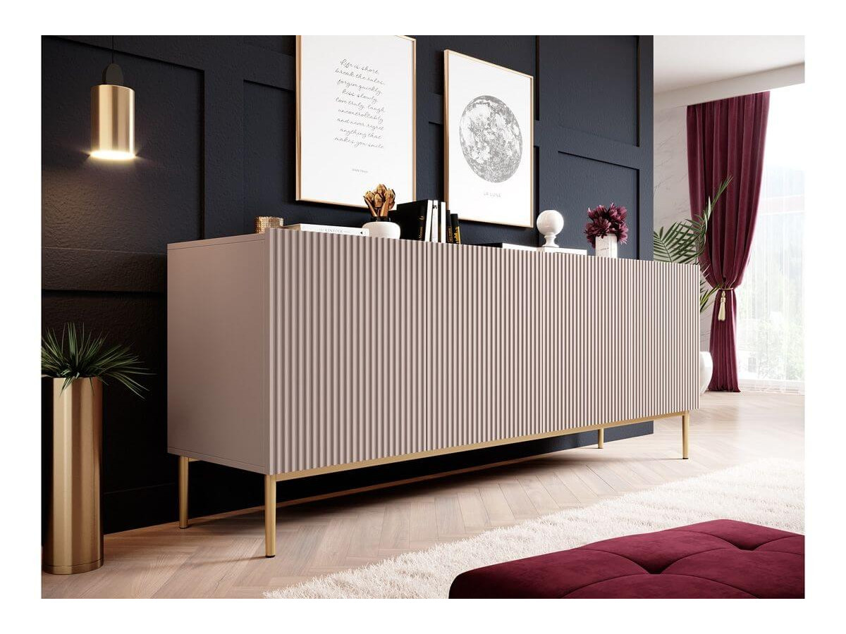 KASHA set met 200 cm tv-meubel + 200 cm 4-deurs dressoir + 100 cm 2-deurs hoog dressoir met gouden poten