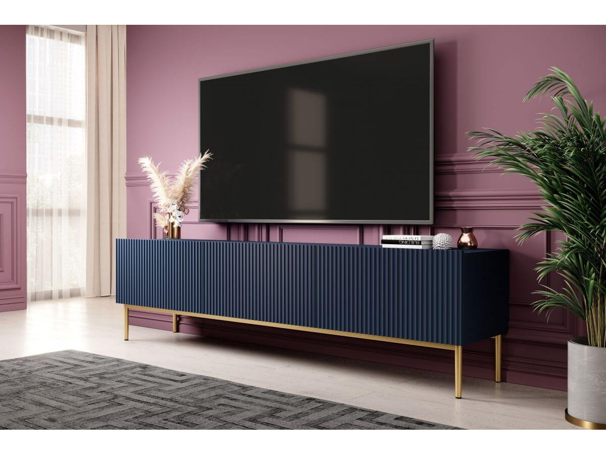 KASHA set met 200 cm tv-meubel + 200 cm 4-deurs dressoir + 100 cm 2-deurs hoog dressoir met gouden poten