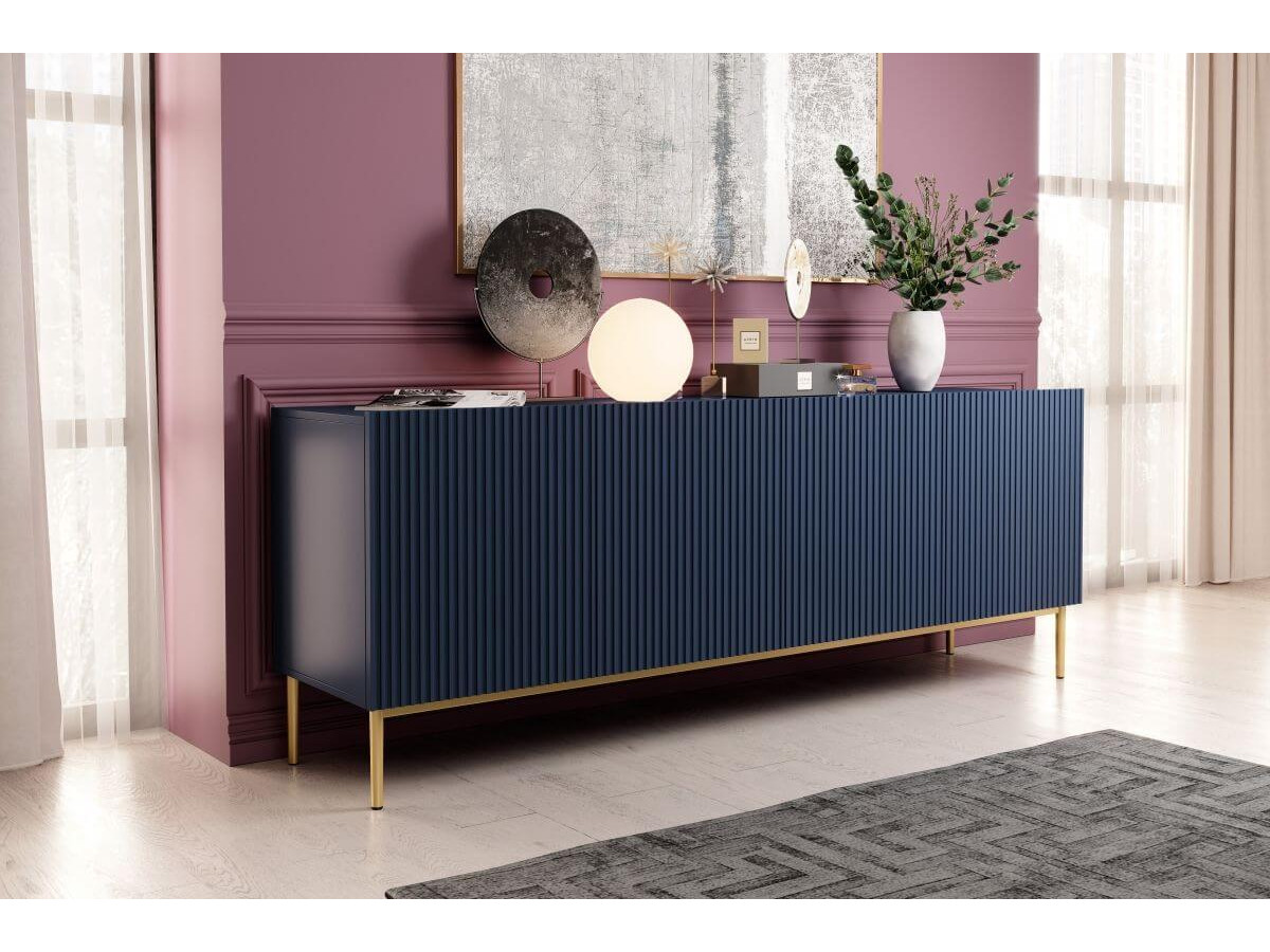 KASHA set met 200 cm tv-meubel + 200 cm 4-deurs dressoir + 100 cm 2-deurs hoog dressoir met gouden poten