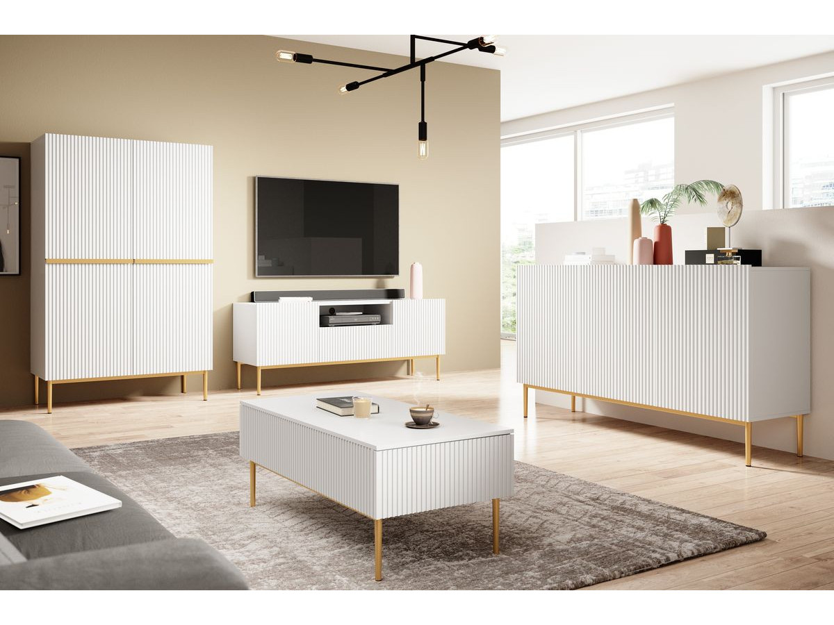 KASHA set met 200 cm tv-meubel + 200 cm 4-deurs dressoir + 100 cm 2-deurs hoog dressoir met gouden poten