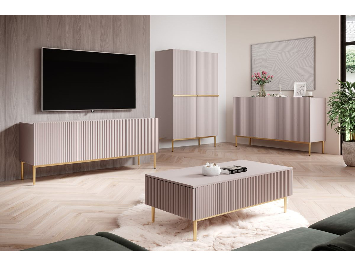 KASHA set met 200 cm tv-meubel + 200 cm 4-deurs dressoir + 100 cm 2-deurs hoog dressoir met gouden poten