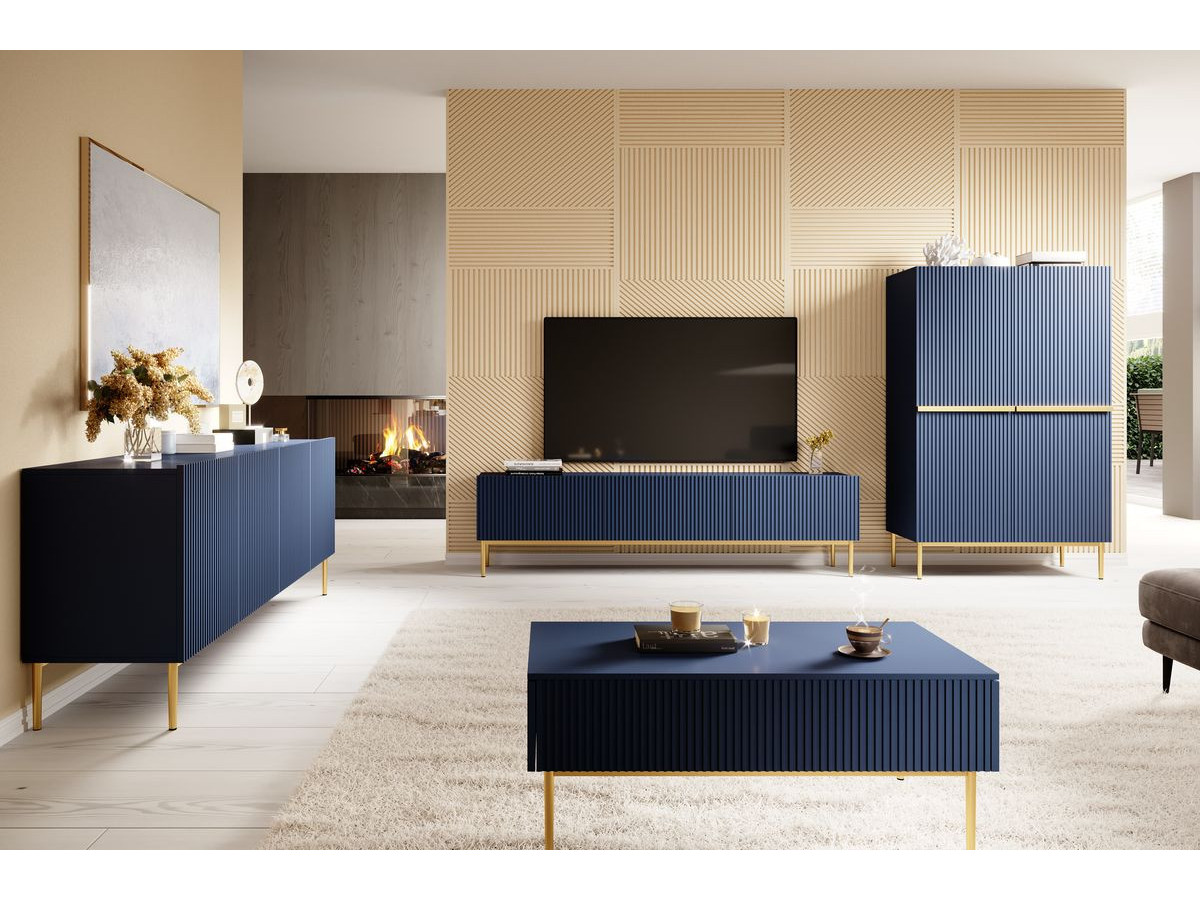 KASHA set met 200 cm tv-meubel + 200 cm 4-deurs dressoir + 100 cm 2-deurs hoog dressoir met gouden poten