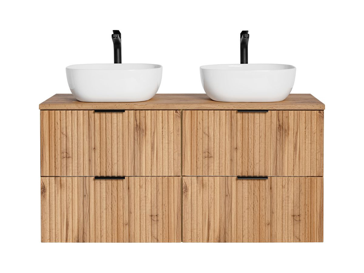 120 cm HILONA badkamermeubel met eikenhouten opzetwastafels