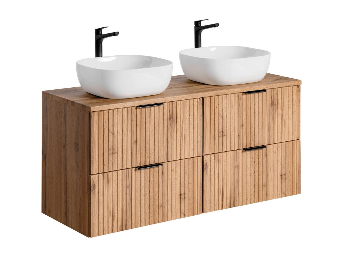 120 cm HILONA badkamermeubel met eikenhouten opzetwastafels
