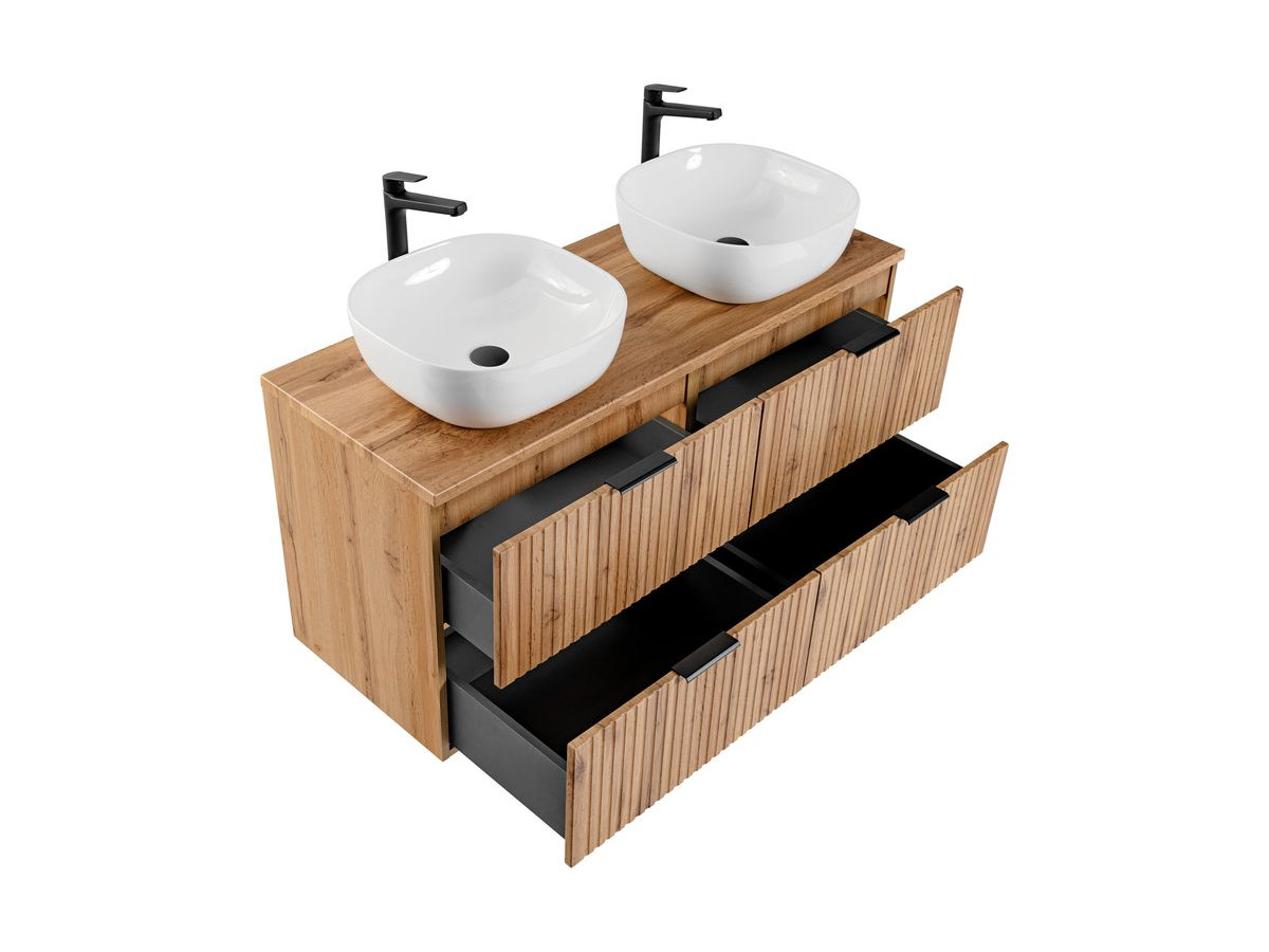 120 cm HILONA badkamermeubel met eikenhouten opzetwastafels