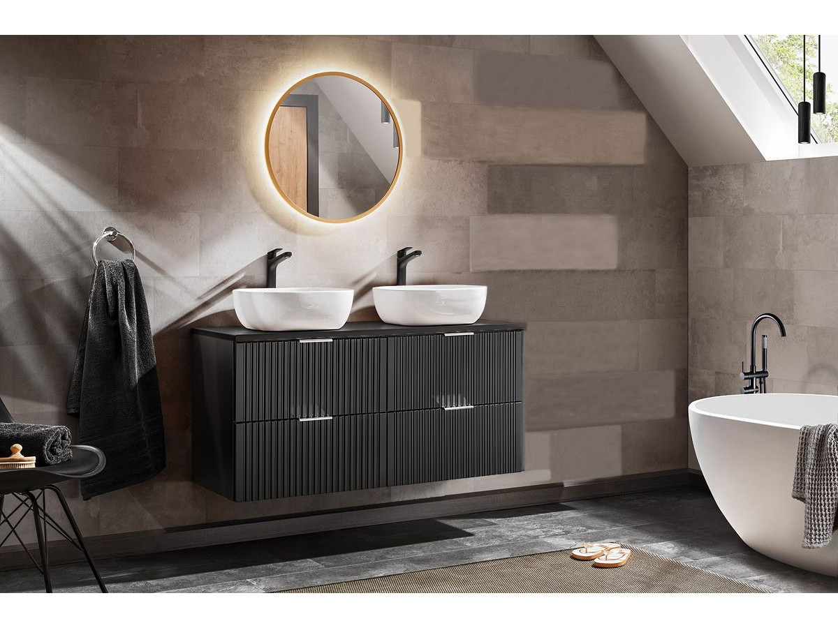 120 cm HILONA zwarte badkamerkast met opzetwastafels