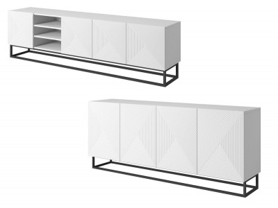 Ensemble ALICE avec Meuble TV avec niche 200 cm + Buffet 4 portes 200 cm pieds métal