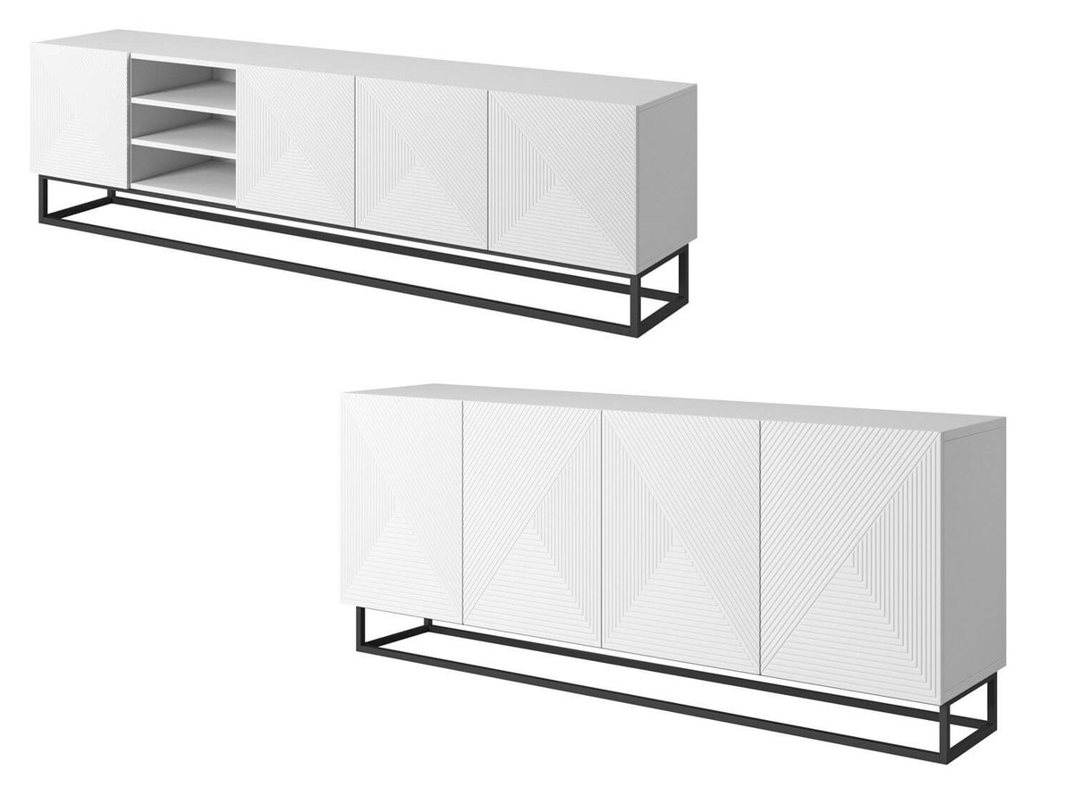 ALICE set met tv-meubel met nis van 200 cm + 4-deurs dressoir van 200 cm met metalen poten