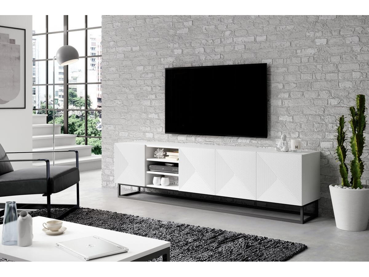 Ensemble ALICE avec Meuble TV avec niche 200 cm + Buffet 4 portes 200 cm pieds métal