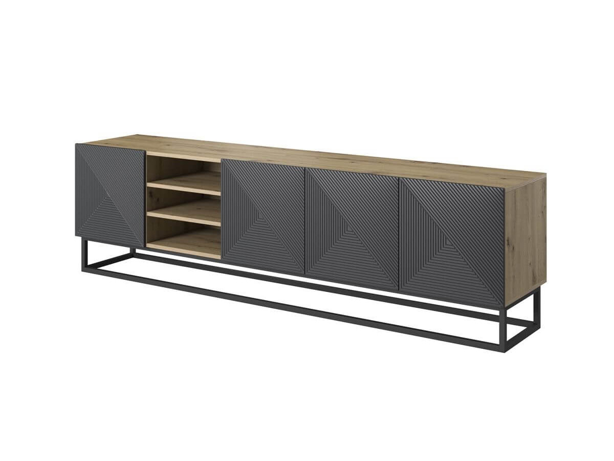 ALICE set met tv-meubel met nis van 200 cm + 4-deurs dressoir van 200 cm met metalen poten