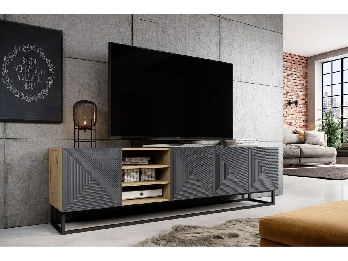 ALICE set met tv-meubel met nis van 200 cm + 4-deurs dressoir van 200 cm met metalen poten