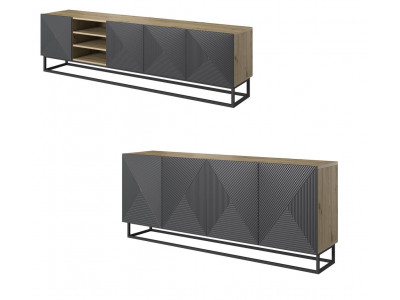 Ensemble ALICE avec Meuble TV avec niche 200 cm + Buffet 4 portes 200 cm pieds métal