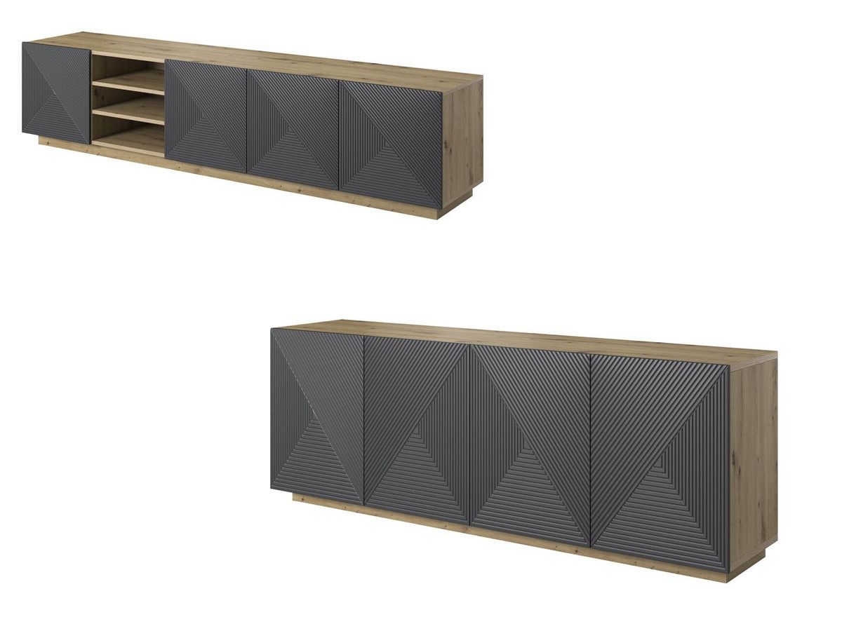 ALICE set met tv-meubel met nis van 200 cm + 4-deurs dressoir van 200 cm